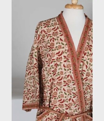 New Day Robe Burgundy/Tan/Green