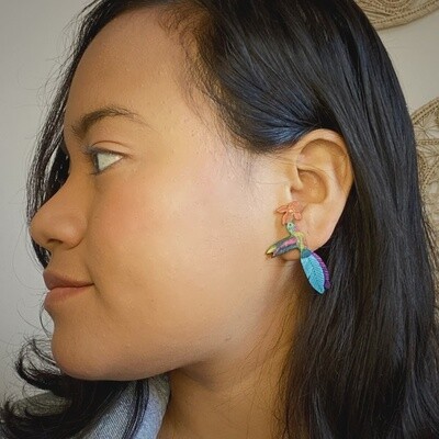Ruby Throated Hummingbird Earrings Sm