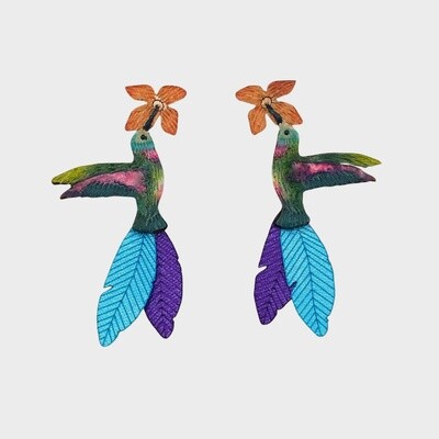 Ruby Throated Hummingbird Earrings Sm