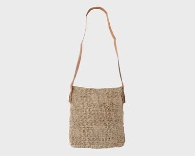 Crochet Jute Shoulder Bag - Leather Strap