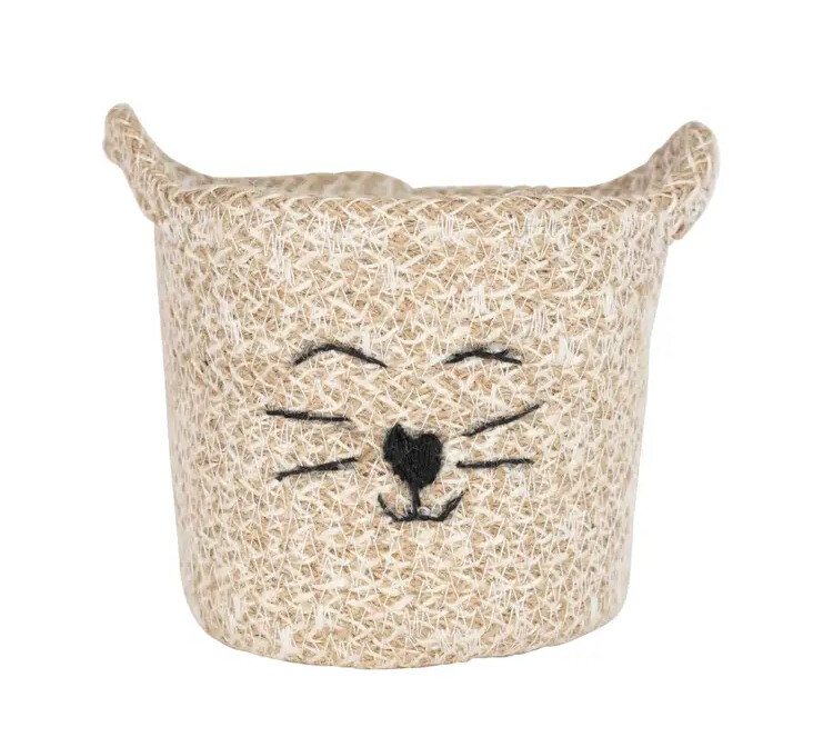 Cat Face Jute Basket - Small 5.75&quot;