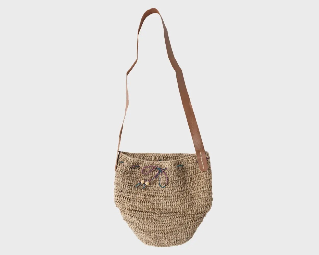 Jute Bucket Bag with Leather Strap