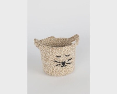 Cat Face Jute Basket - Mini 4.5"