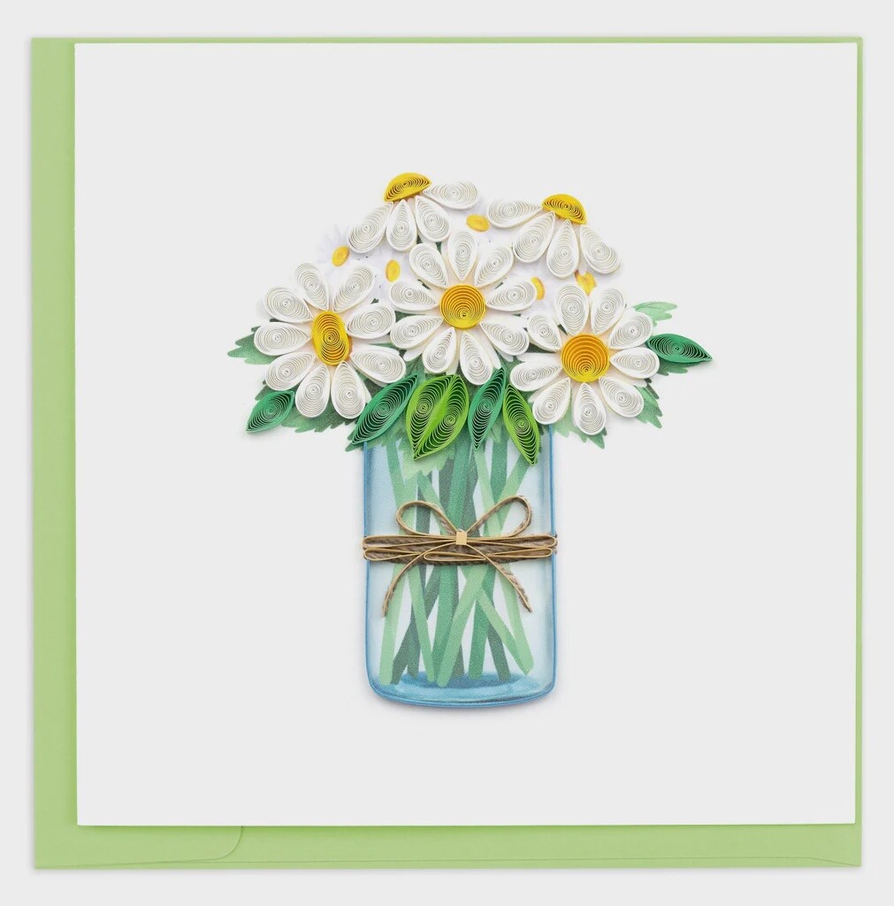 White Daisies in Jar Quilling Card