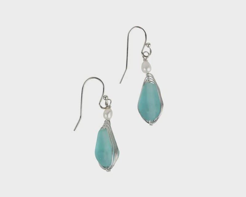 Aqua Pearl Silver Drop Earrings