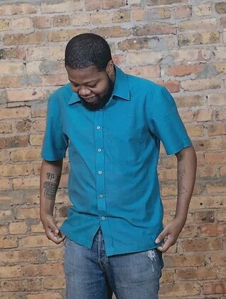 Teal Handloom Short Sleeve Slimmer Fit