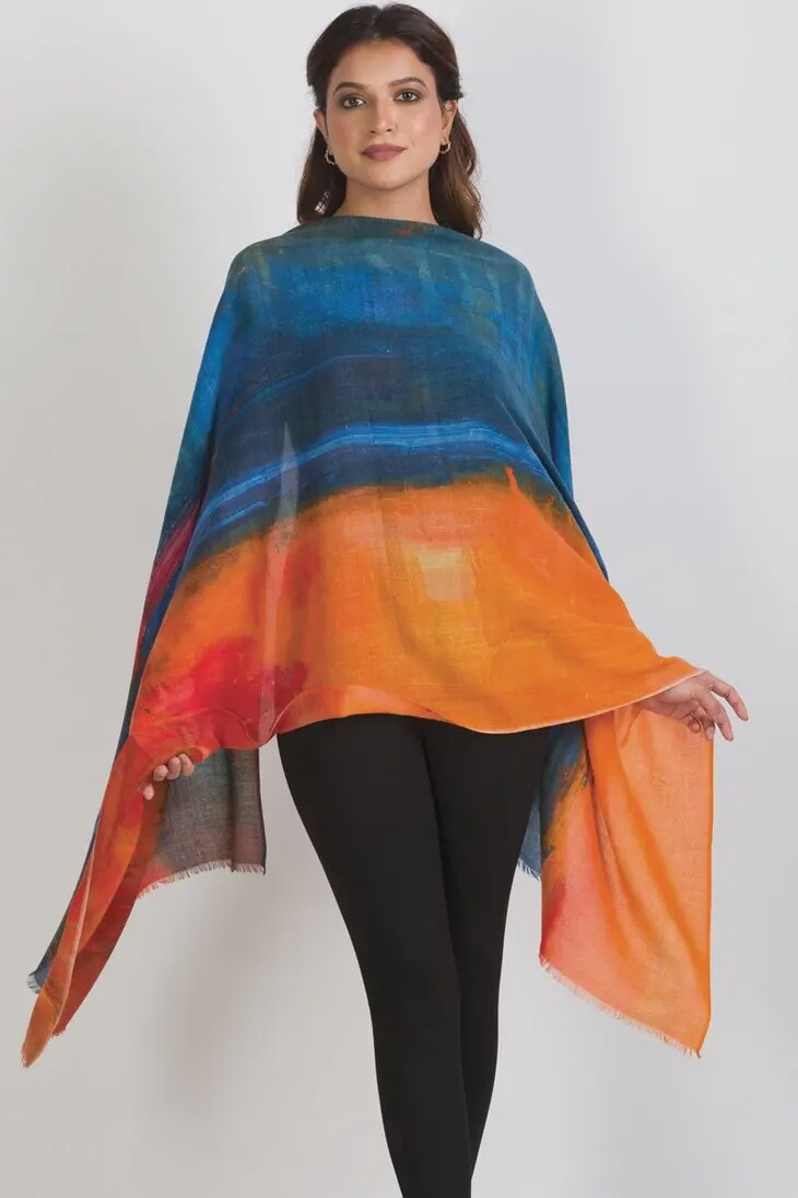 Leela Denim &amp; Orange Wool Shawl