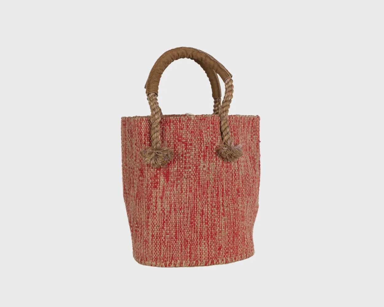 Jute &amp; Cotton Bucket Bag - Red
