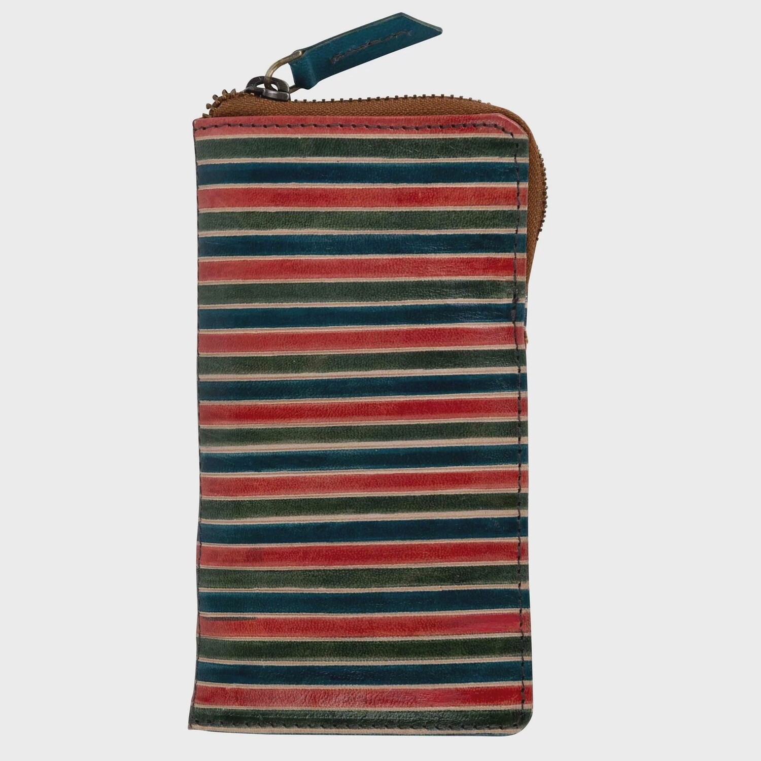 Shanti Striped Zip Leather Eyeglass Case