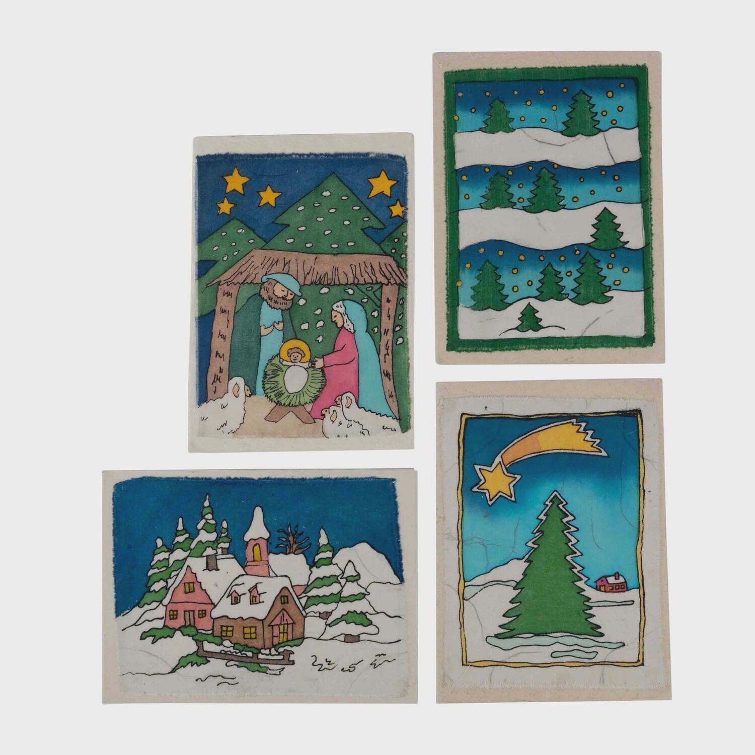 Christmas Cards - Nativity &amp; Trees - Set of 4