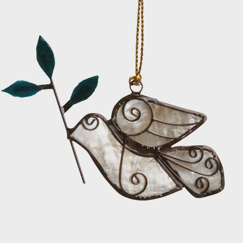 Olive Branch Dove Capiz Ornament