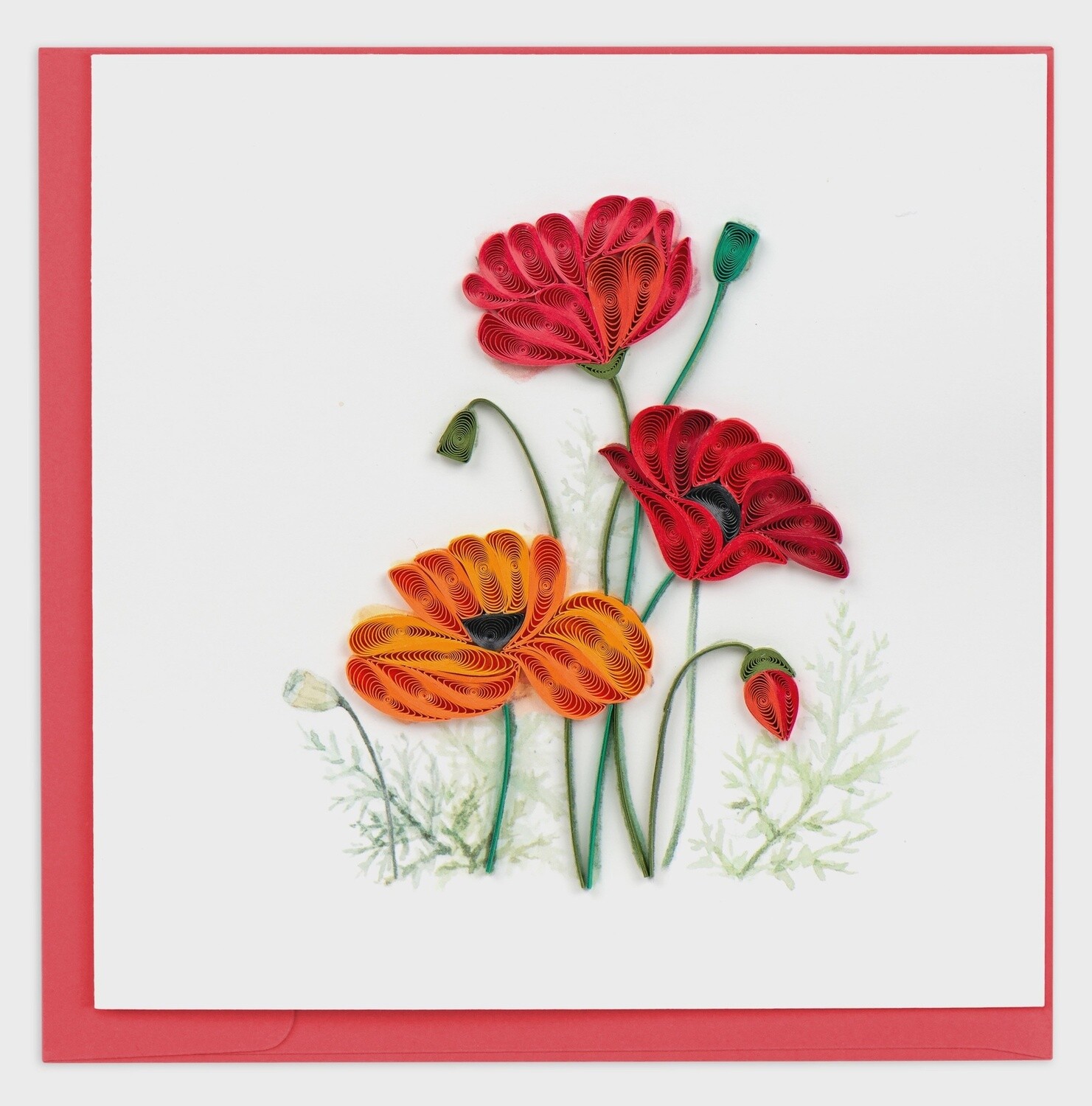 Red & Orange Poppies Quilling Card