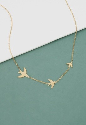 Swallow Trio Necklace in Gold