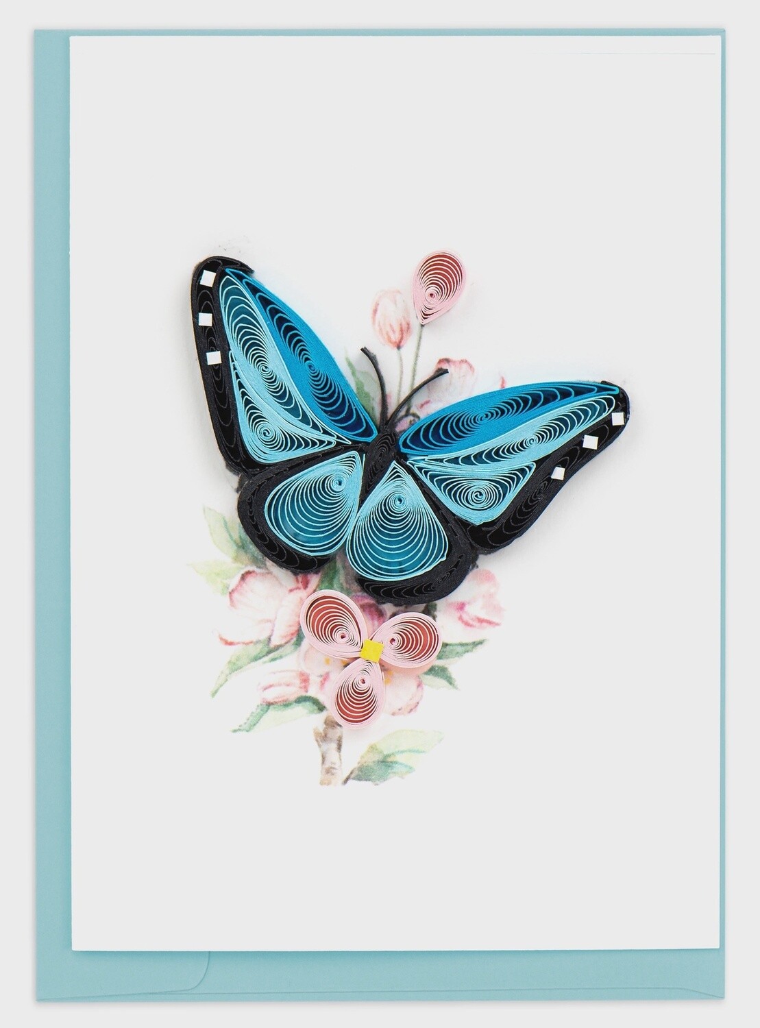 Quilled Blue Butterfly &amp; Flowers Gift Enclosure Mini Card