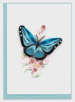 Quilled Blue Butterfly & Flowers Gift Enclosure Mini Card