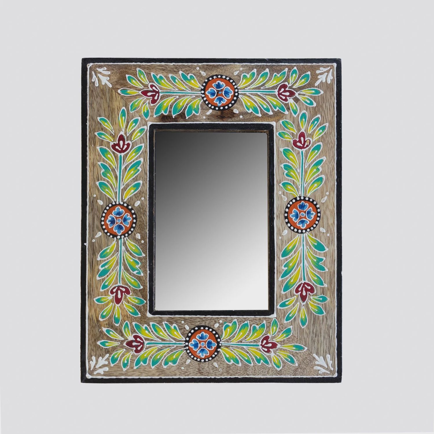 Khush Handpainted Mango Wood Mirror - Natural Vine