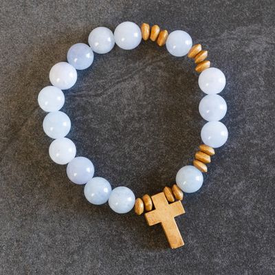 Cross Aquamarine Stretch Bracelet