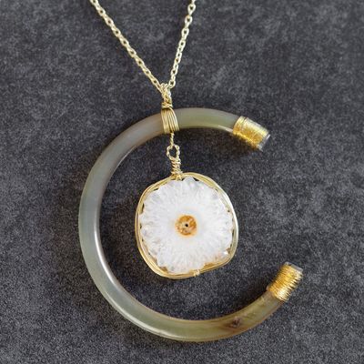 Celestial Reclaimed Horn &amp; Geode Pendant Necklace