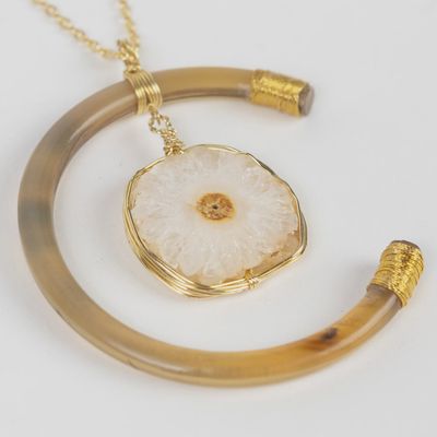 Celestial Reclaimed Horn &amp; Geode Pendant Necklace