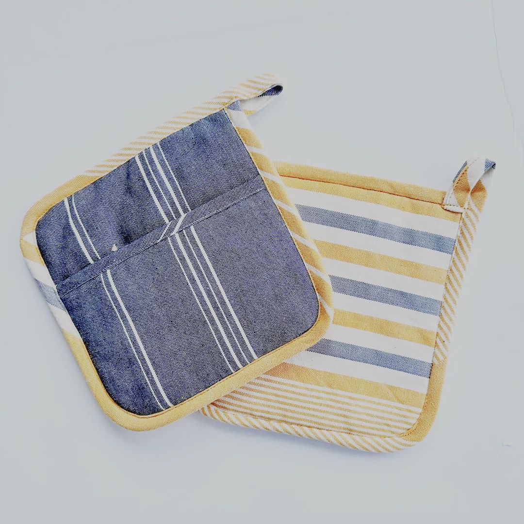 Square Yellow Striped Pot Holder Hot Pad