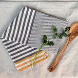 Kitchen Towels Gray with Yellow Stripes - set of 2