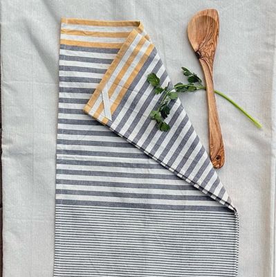 Kitchen Towels Gray with Yellow Stripes - set of 2
