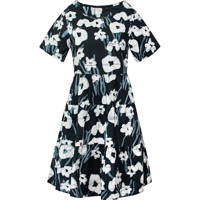 Tiered Dress: Black Painted Floral