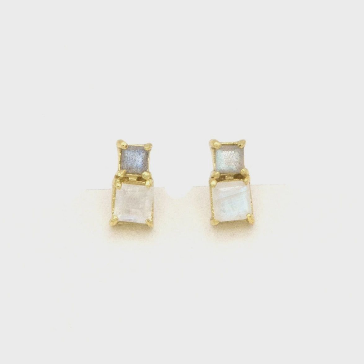 Stacked Box Stone Stud Earrings