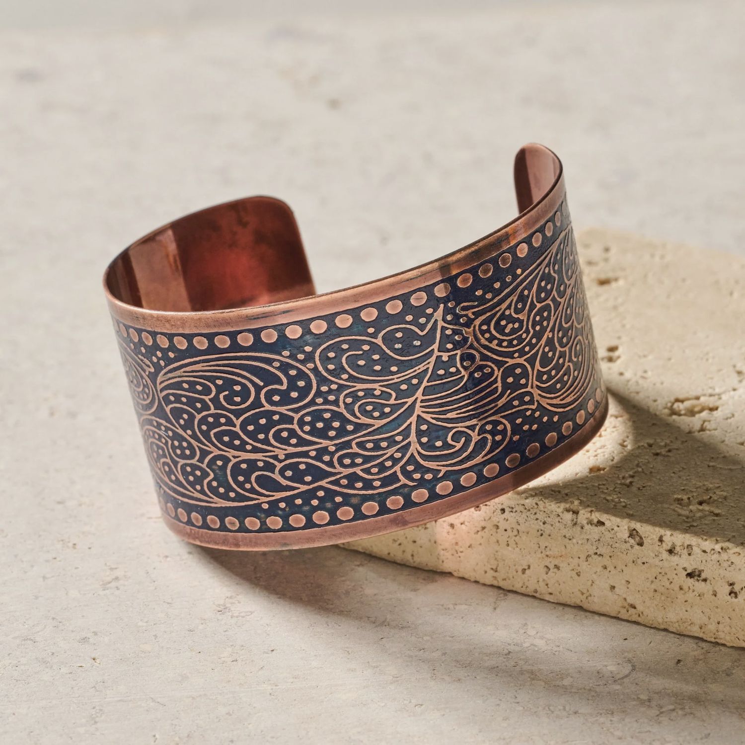 Blue Paisley Brass Cuff