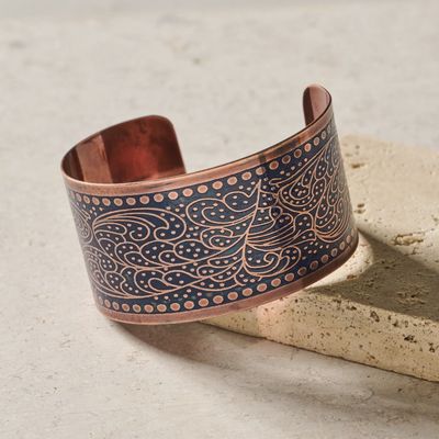Blue Paisley Brass Cuff