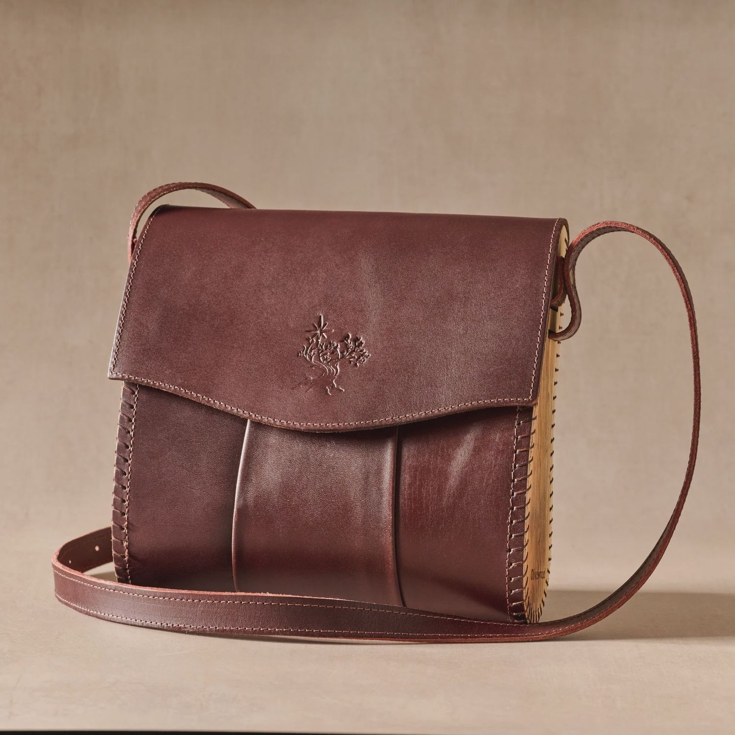 Kala Leather &amp; Olive Wood Crossbody Bag