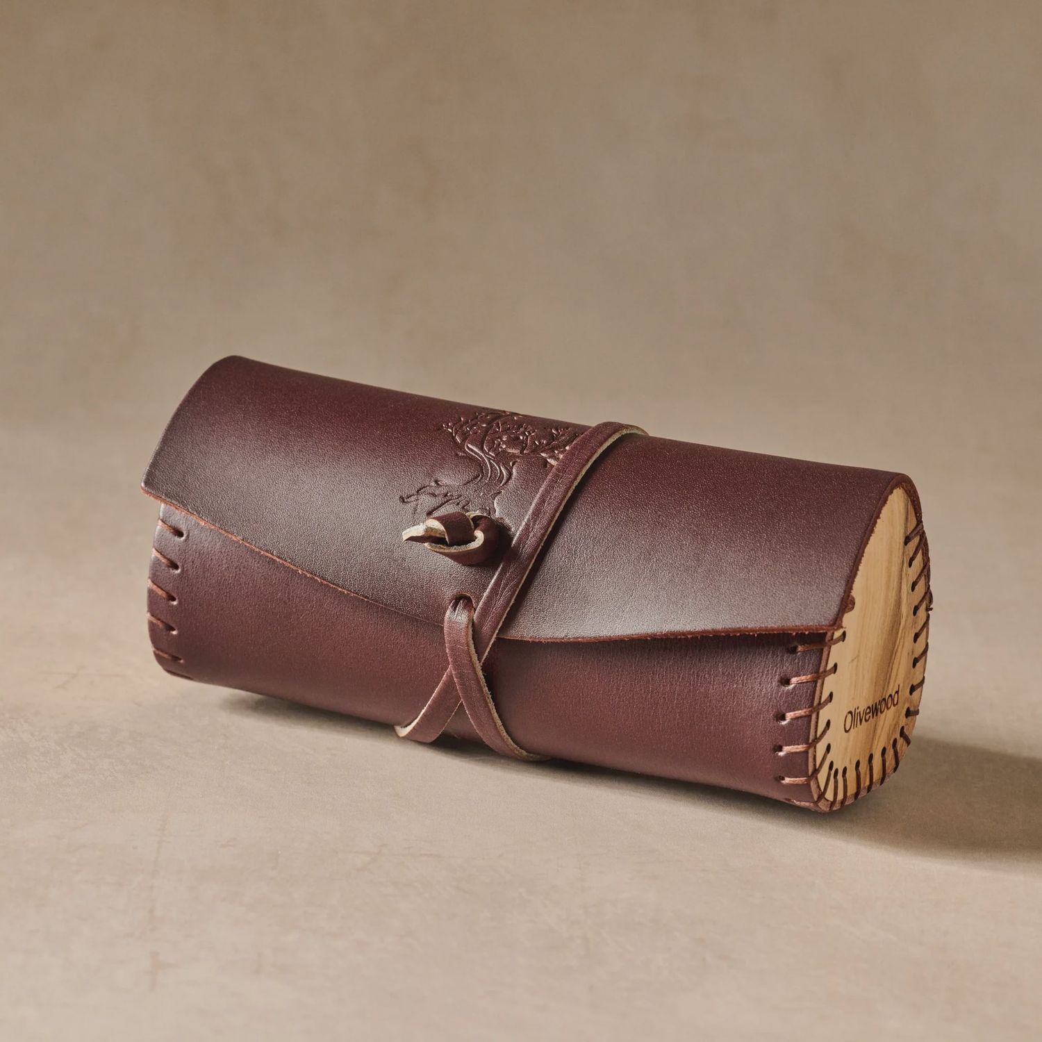 Asif Leather &amp; Olive Wood Eyeglass Case