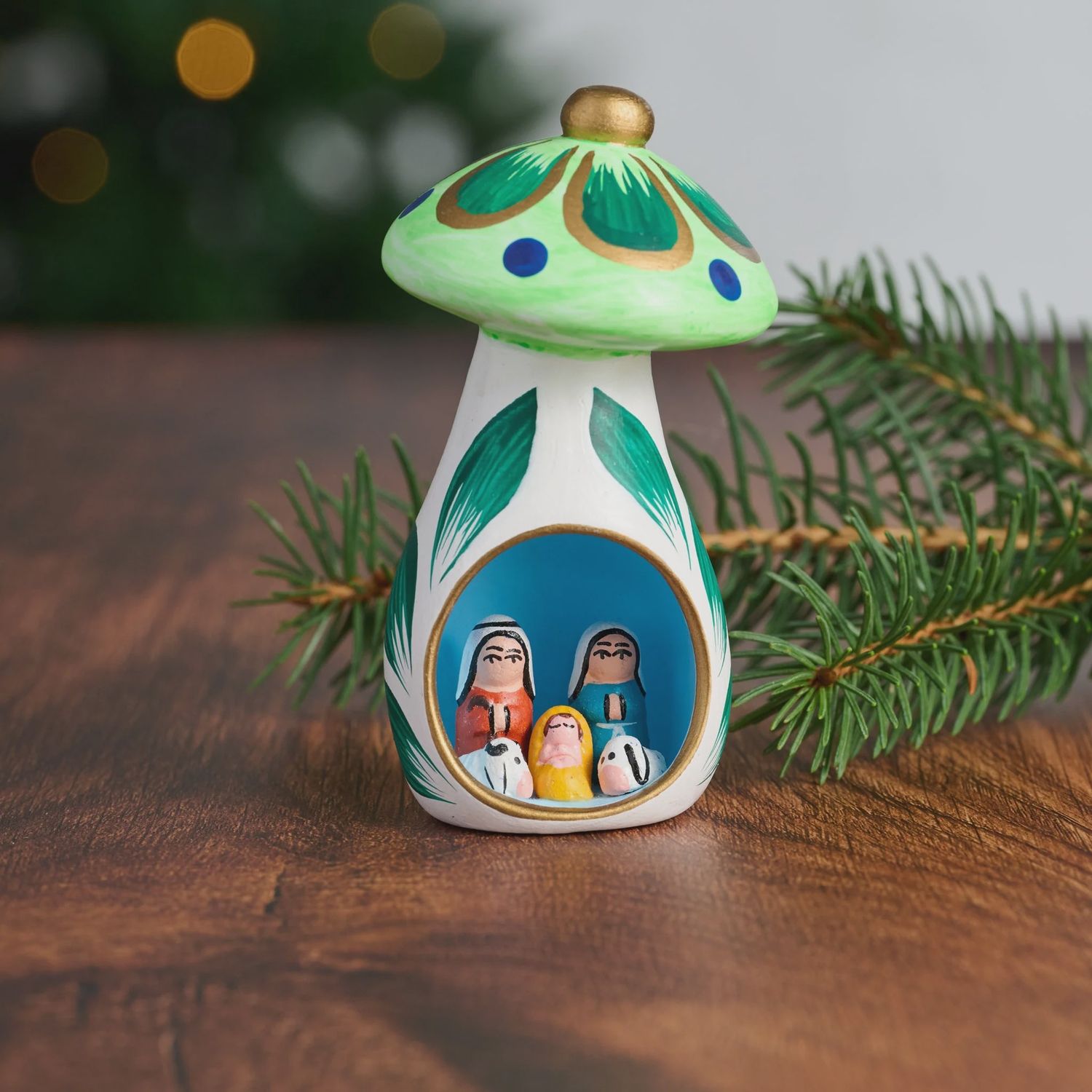 Mini Mushroom Ceramic Nativity 3.5H