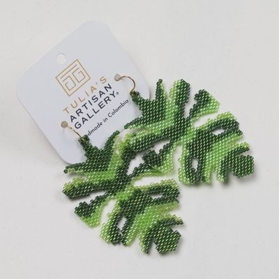 Monstera Palm Leaf - Glass Bead Earrings