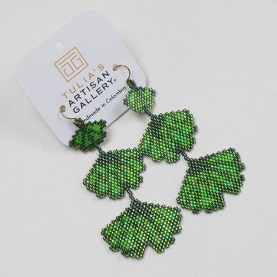 3Tier Ginkgo Leaf - Glass Bead Earrings