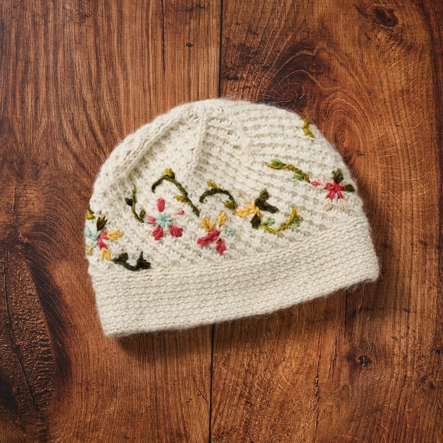 Blissful Flowers Embroidered Wool Hat
