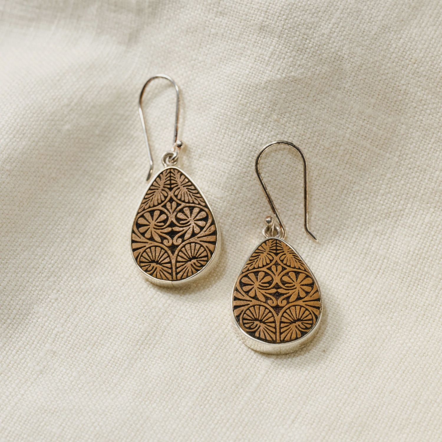 Carved Gourd Teardrop Sterling Earrings