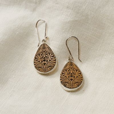 Carved Gourd Teardrop Sterling Earrings