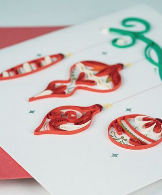 Red Christmas Ornaments Quilling Card 2023