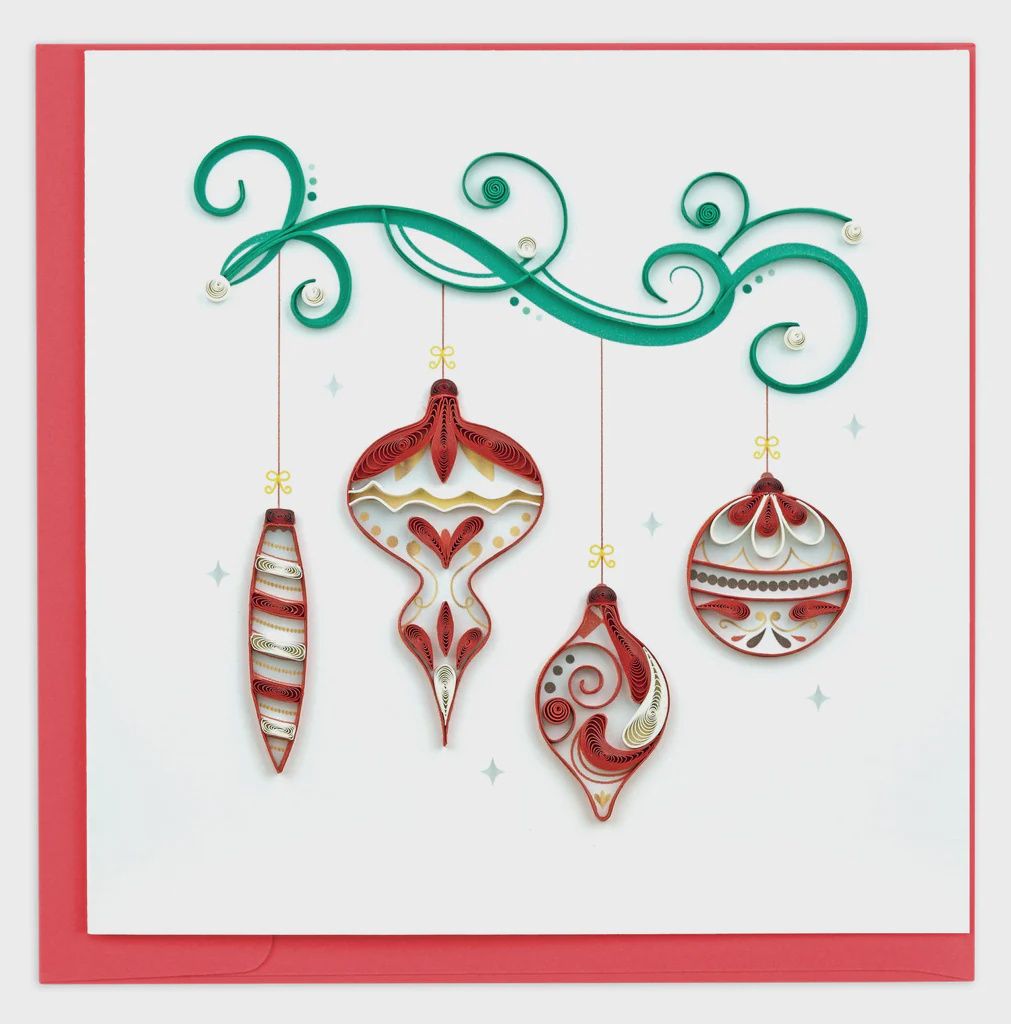 Red Christmas Ornaments Quilling Card 2023