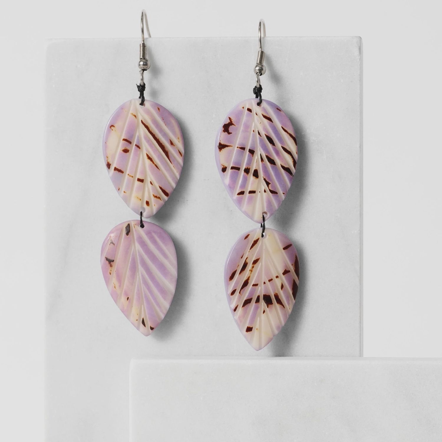 Twin Leaf Tagua Dangle Earrings