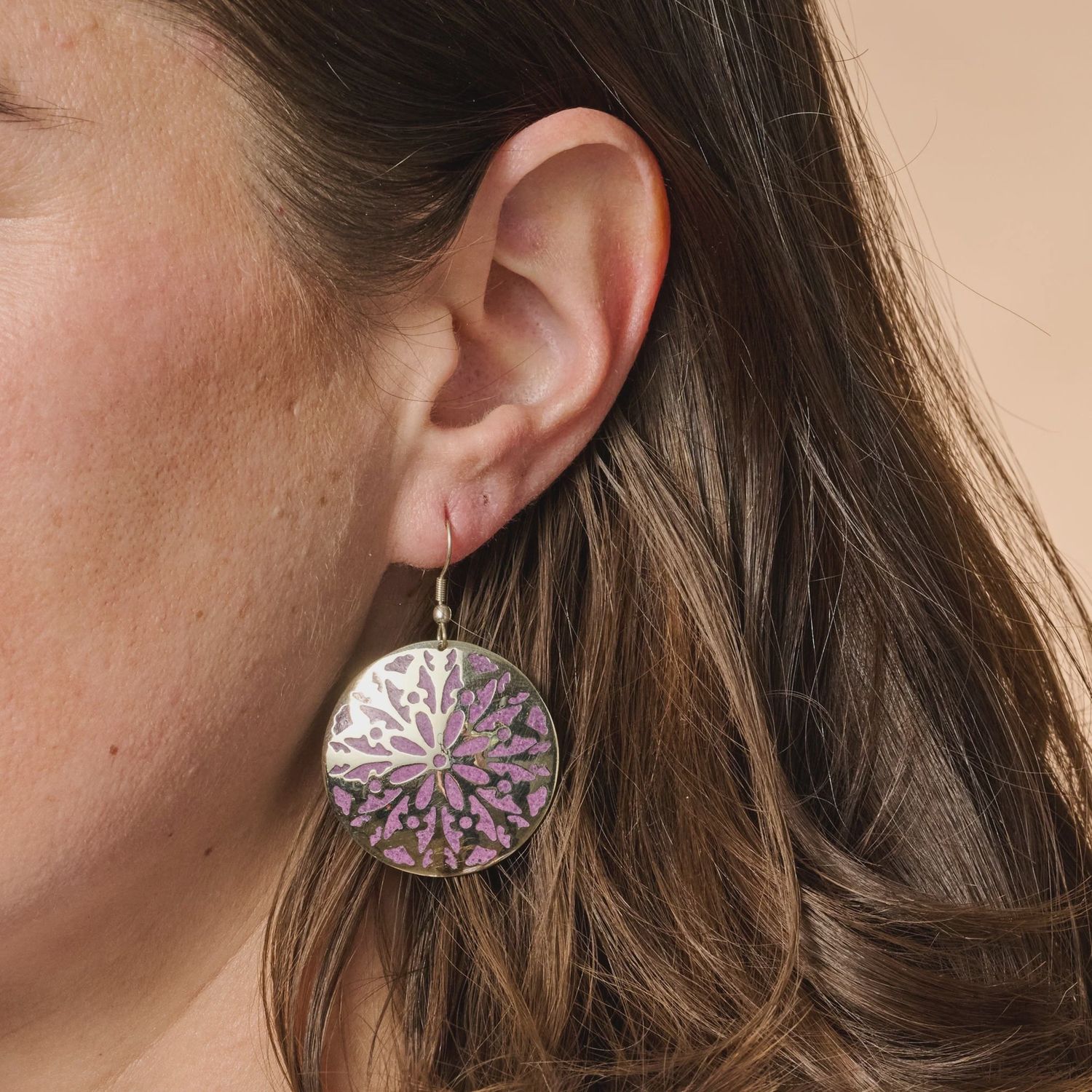 Etched Silver &amp; Purple Medallion Earrings