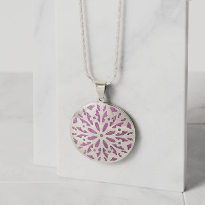 Etched Silver &amp; Purple Medallion Pendant