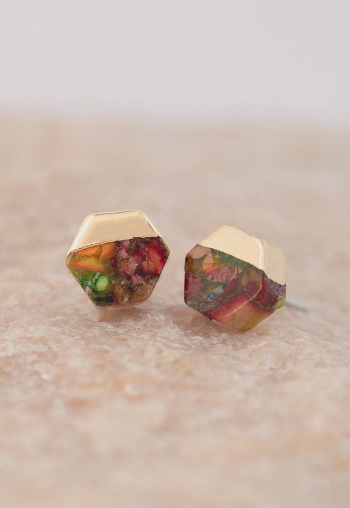 Sedona Stud Earrings in Sunrise Reds- Gold Plated
