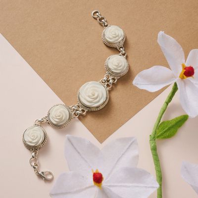 Bagaica Rose Carved Bone Bracelet