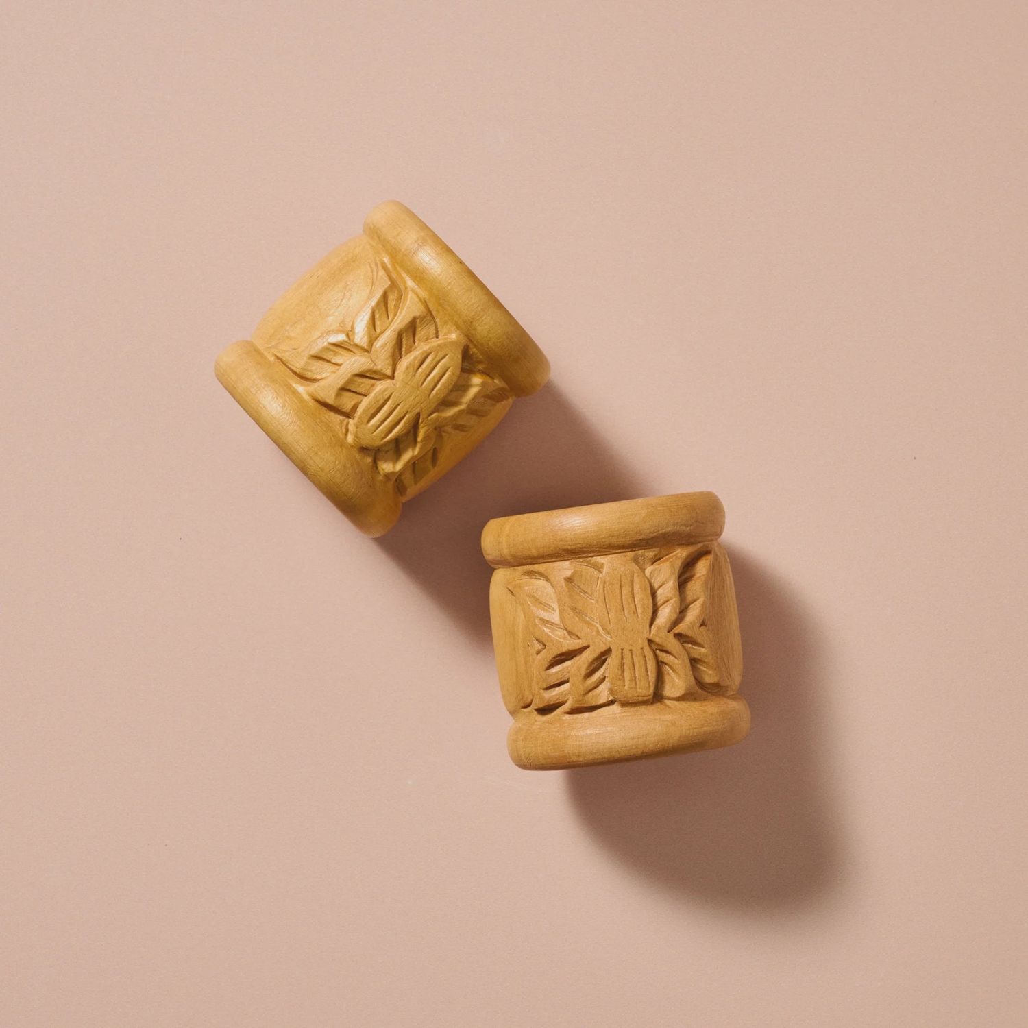 Lotus Blossom Carved Wood Napkin Rings set of 2