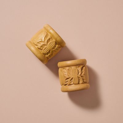 Lotus Blossom Carved Wood Napkin Rings set of 2