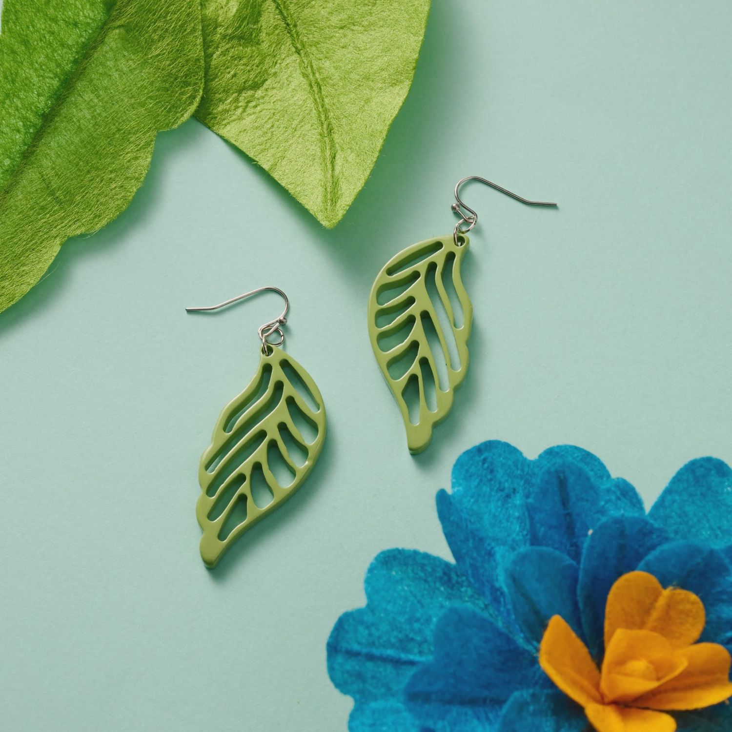 Bodhi Painted Leaves Earrings - Stainless Steel Hooks