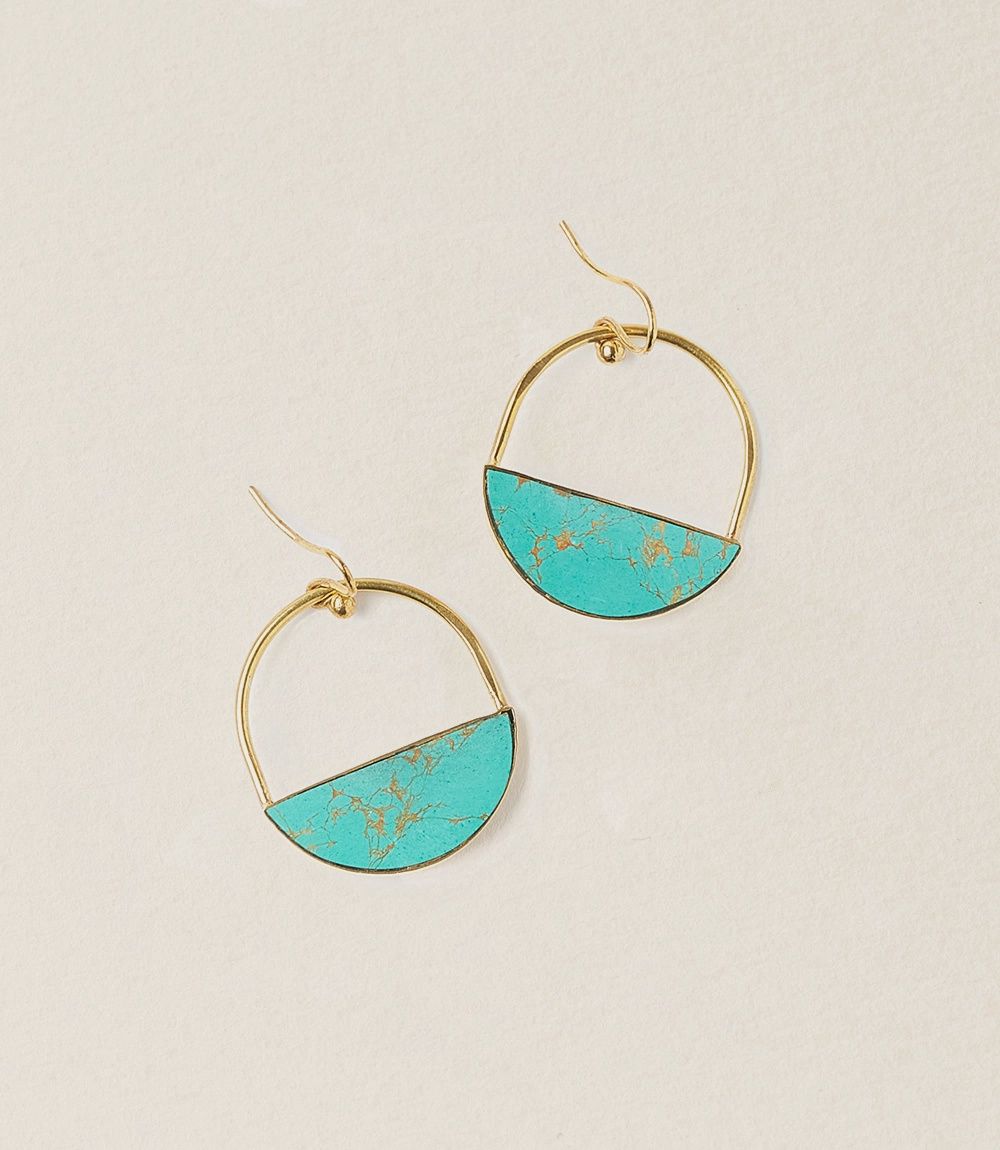 Sandhya Reconstituted Stone Hoop Drop Earrings - Turquoise