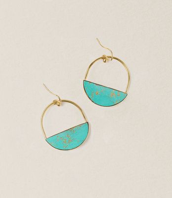 Sandhya Reconstituted Stone Hoop Drop Earrings - Turquoise